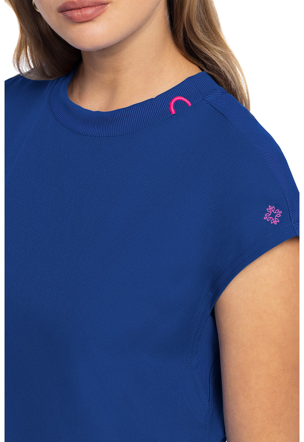 Med Couture Scrub Top Women Round Neck Tuckable with 2 Zipper Pockets with Rounded Hem