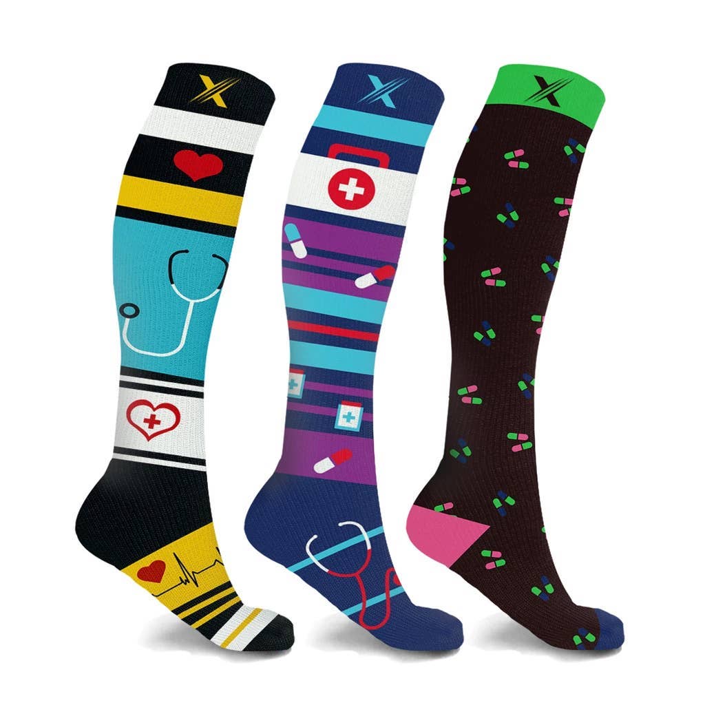 THERA RX NURSE INSPIRED COMPRESSION SOCKS - 3 ASST STYLES: L/XL