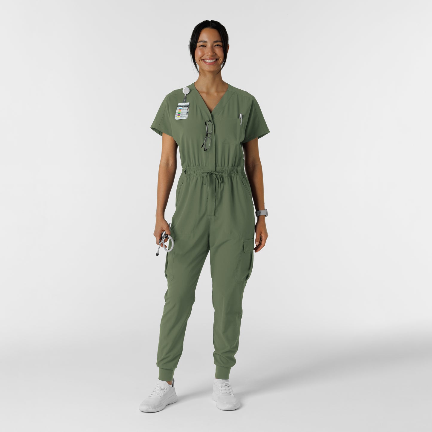 Wink RENEW Women's Cargo Jogger Scrub Jumpsuit - Olive