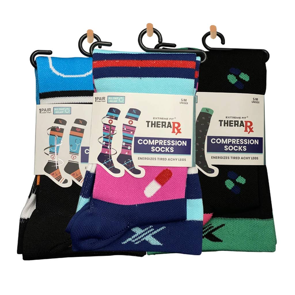 THERA RX NURSE INSPIRED COMPRESSION SOCKS - 3 ASST STYLES: L/XL