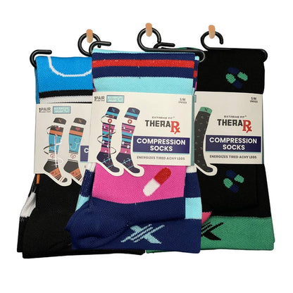 THERA RX NURSE INSPIRED COMPRESSION SOCKS - 3 ASST STYLES: L/XL