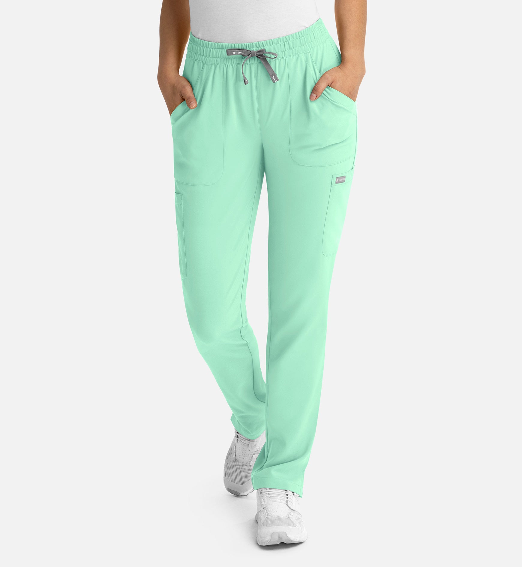 Maevn Momentum Women's Full Elastic Scrub Pants in Opal – 6-pocket design with tapered leg and drawstring waist