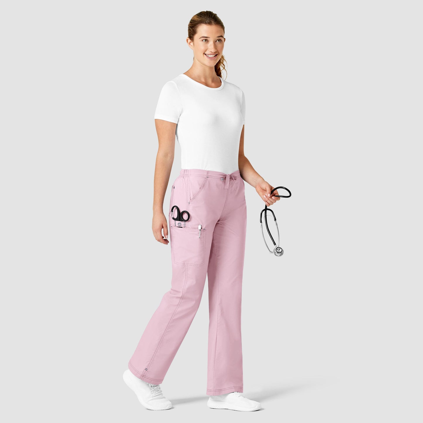 WonderFLEX Grace - Women's Flare Leg Cargo Scrub Pants-Rose Blush