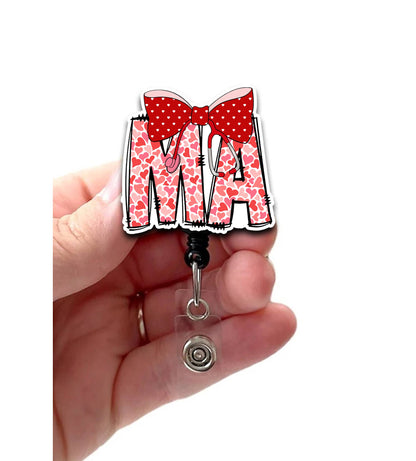 Medical Assistant Red Hearts Acrylic Badge Reel: Slide/Belt Clip