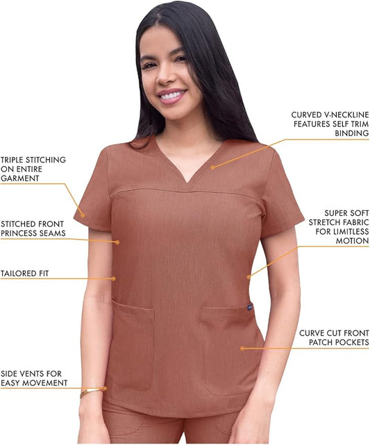 Blusa médica con escote en V y escote en forma de corazón para mujer de Adar, colección Pro Heather