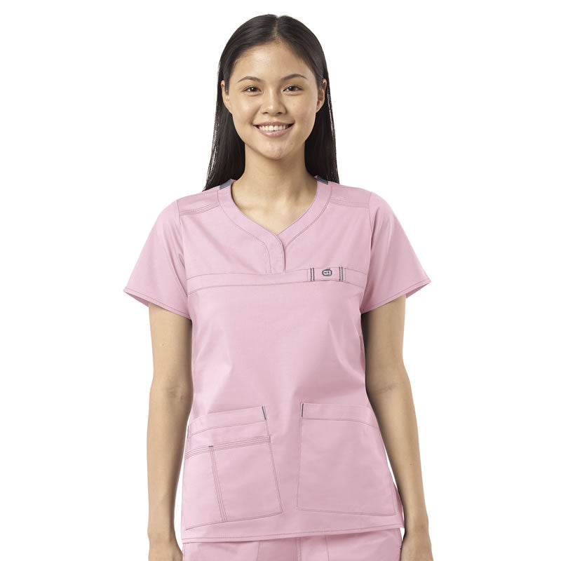 WonderFLEX Patience - Women's Curved Notch Neck Scrub Top- Rose Blush