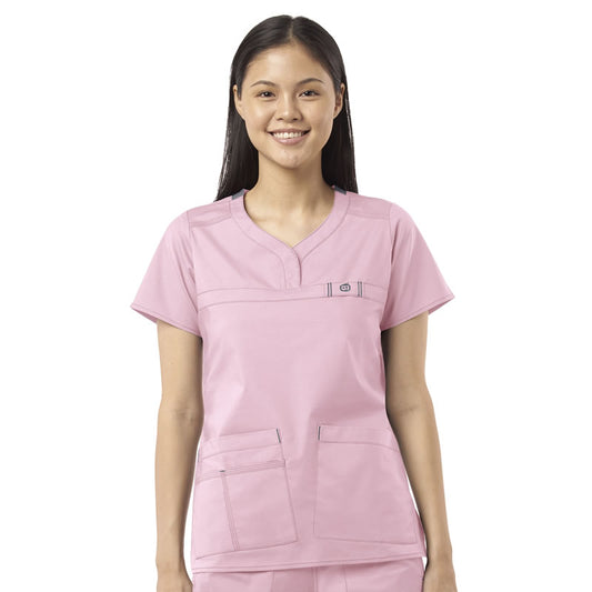 WonderFLEX Patience - Women's Curved Notch Neck Scrub Top- Rose Blush