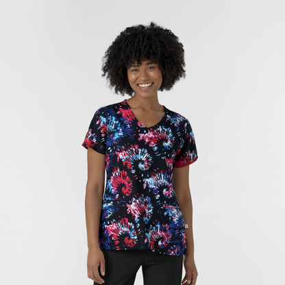 Wink Fashion Prints Women's V-Neck Border Print Scrub Top
