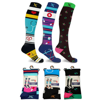 THERA RX NURSE INSPIRED COMPRESSION SOCKS - 3 ASST STYLES: L/XL