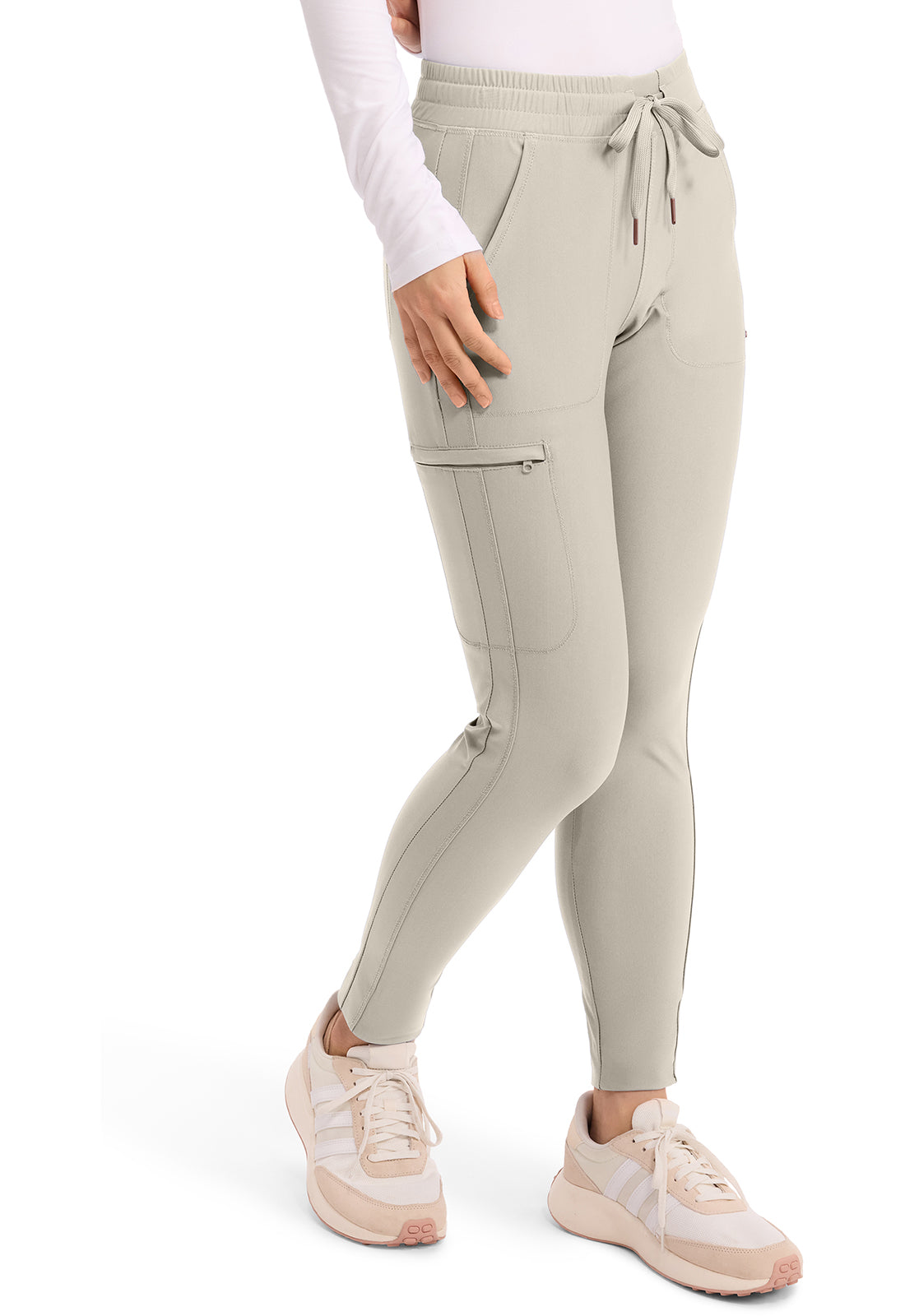 Cherokee Form Mid Rise Tapered Leg Drawstring Pant-Petite
