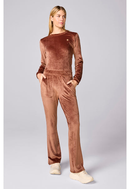 Med Couture Women's Velour Flare Leg Pant Hot Cocoa