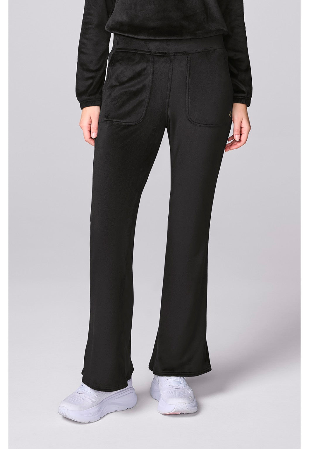 Med Couture Women's Velour Flare Leg Pant Black