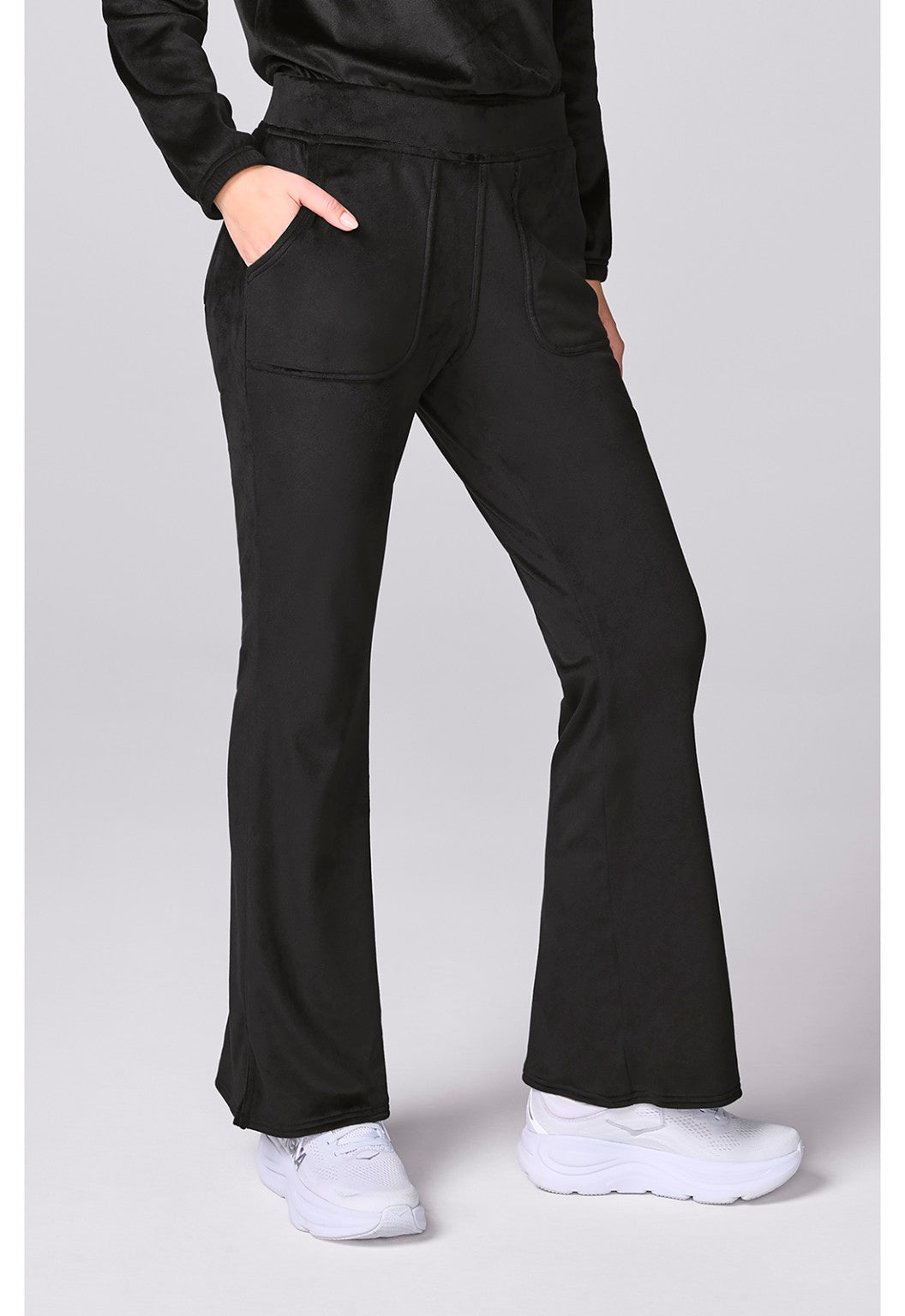 Med Couture Women's Velour Flare Leg Pant Black