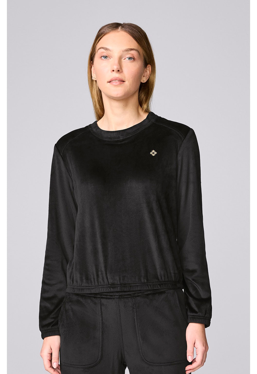 Med Couture Women's Velour Pullover Black