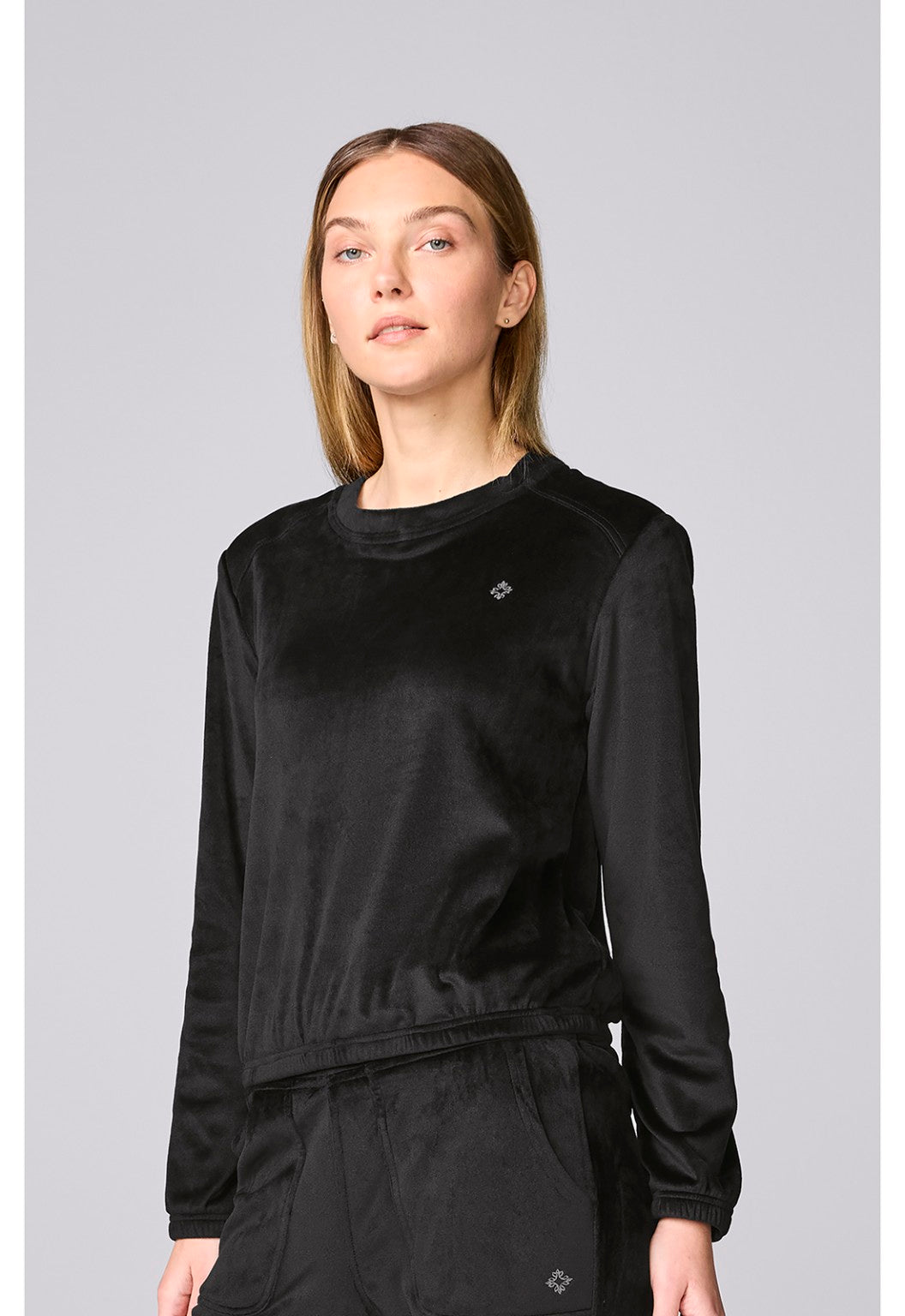 Med Couture Women's Velour Pullover Black