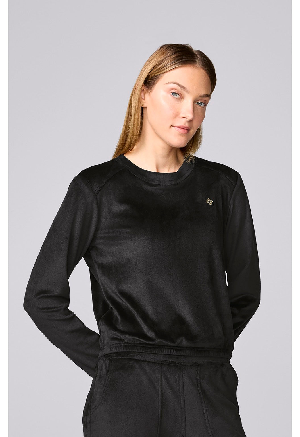 Med Couture Women's Velour Pullover Black