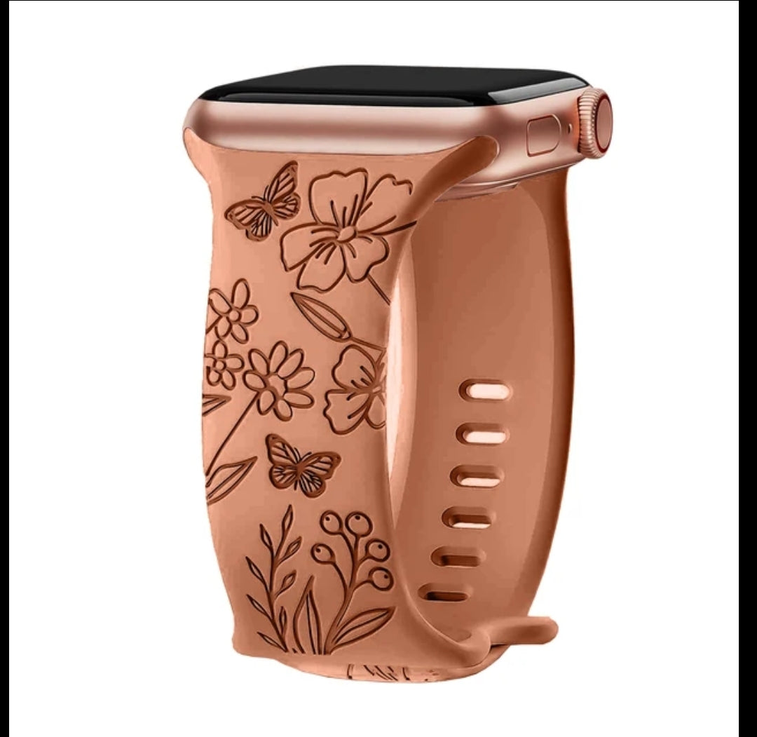 Floral Engraved Band for Apple Watch, suitable for sizes 42/44/45/49mm.