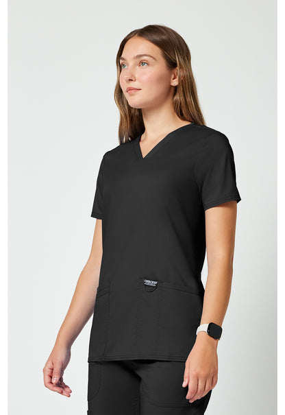 Cherokee WW620 black women's V-neck scrub top left