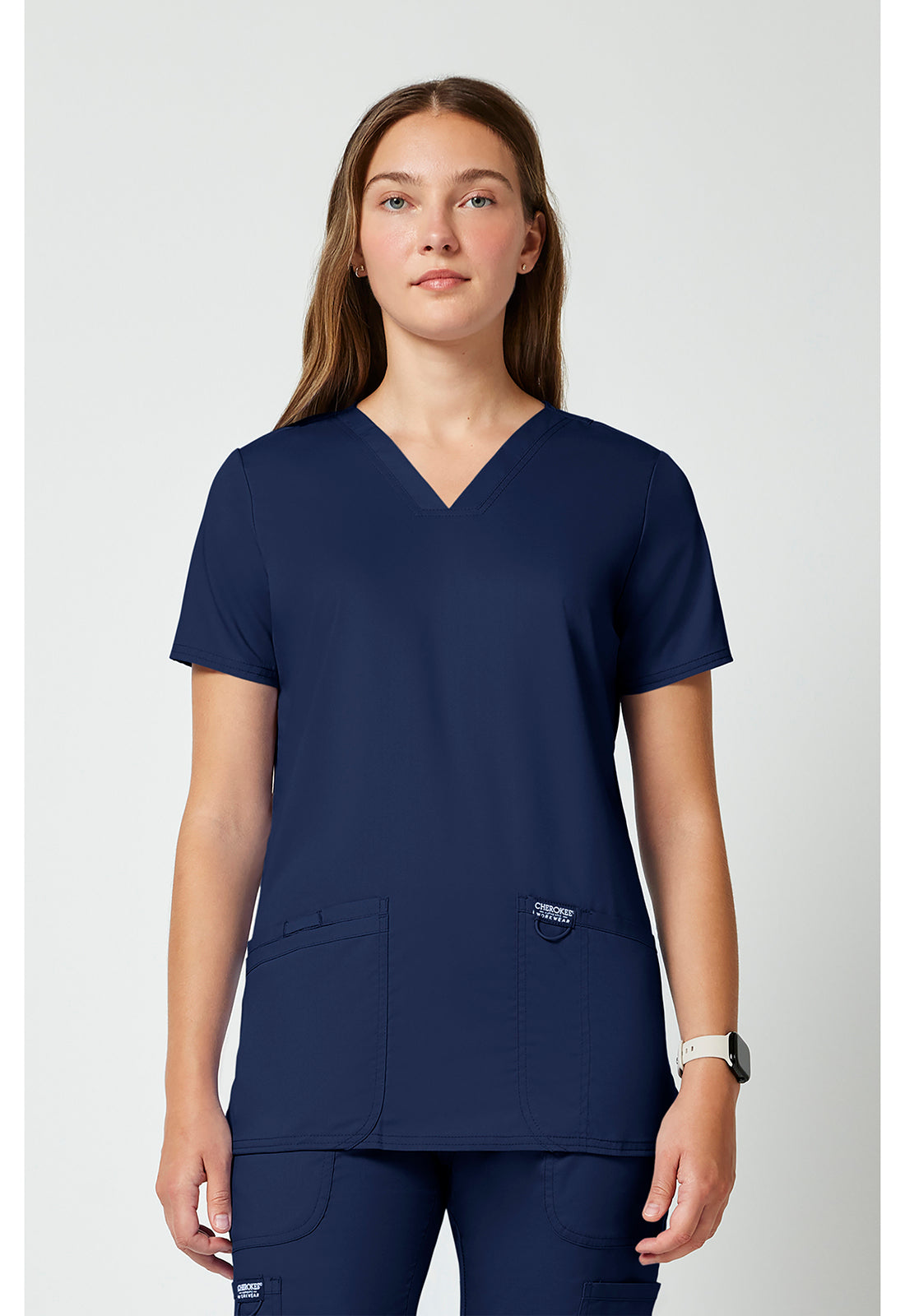 Cherokee WW620 navy women's V-neck scrub top front