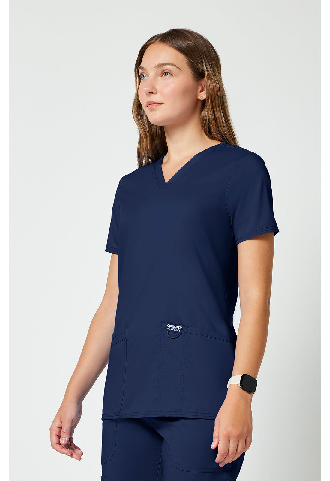 Cherokee WW620 navy women's V-neck scrub top left