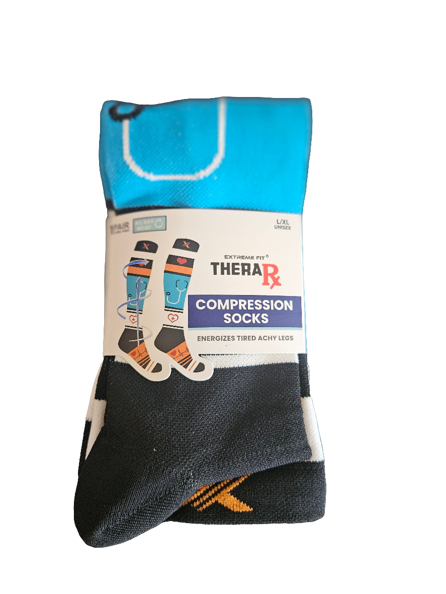 THERA RX NURSE INSPIRED COMPRESSION SOCKS - 3 ASST STYLES: L/XL