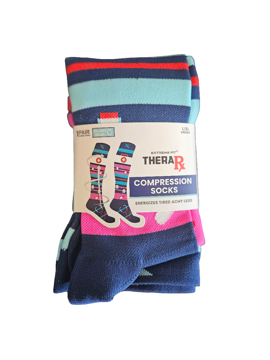 THERA RX NURSE INSPIRED COMPRESSION SOCKS - 3 ASST STYLES: L/XL