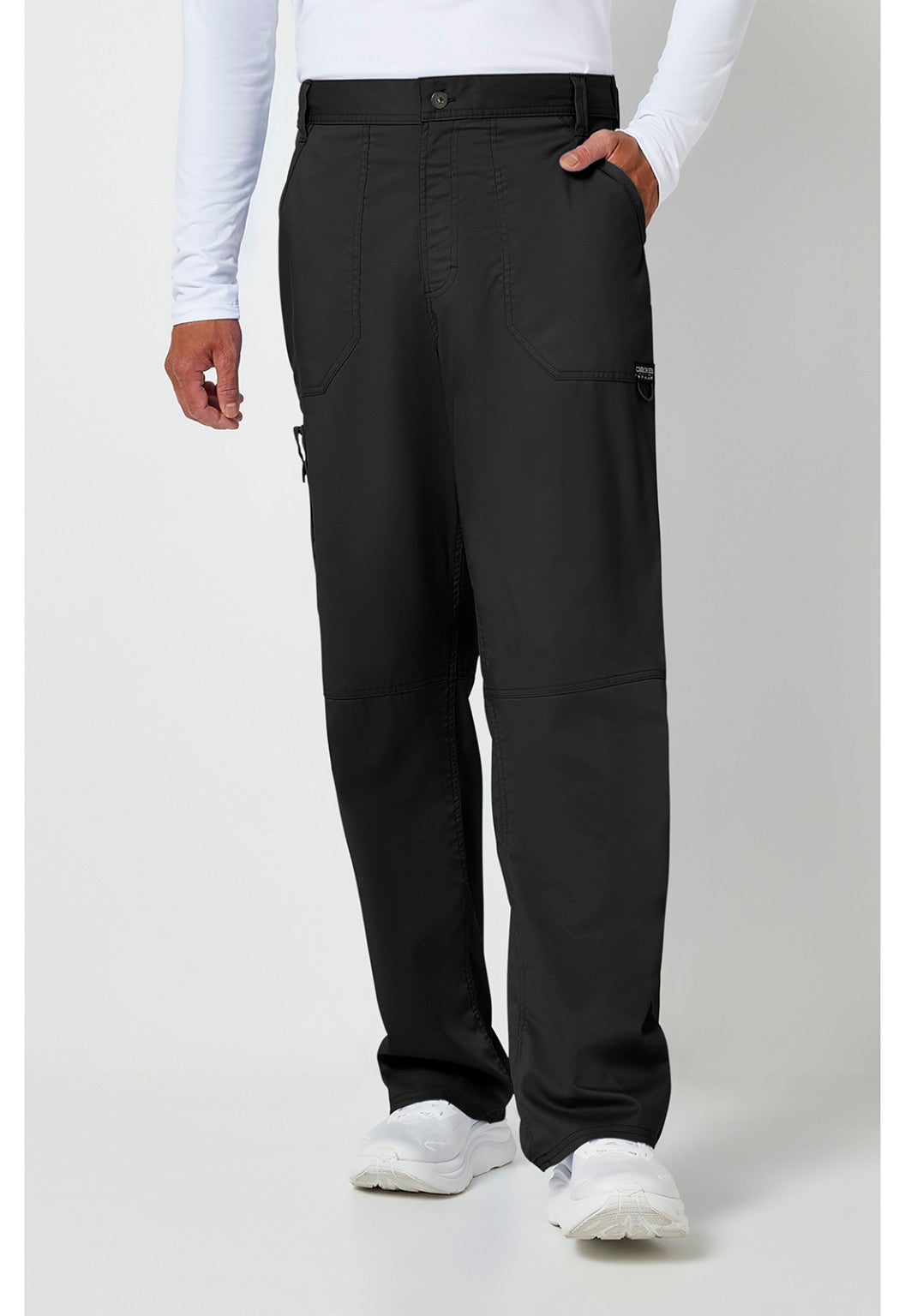Cherokee Workwear Revolution Men's WW140 Black Fly Front Scrub Pants front view