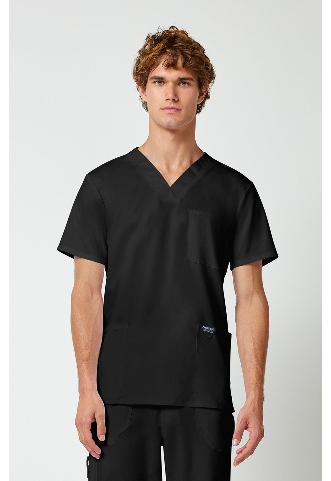Cherokee Workwear Revolution WW670 Men's V-Neck Scrub Top in Black front view