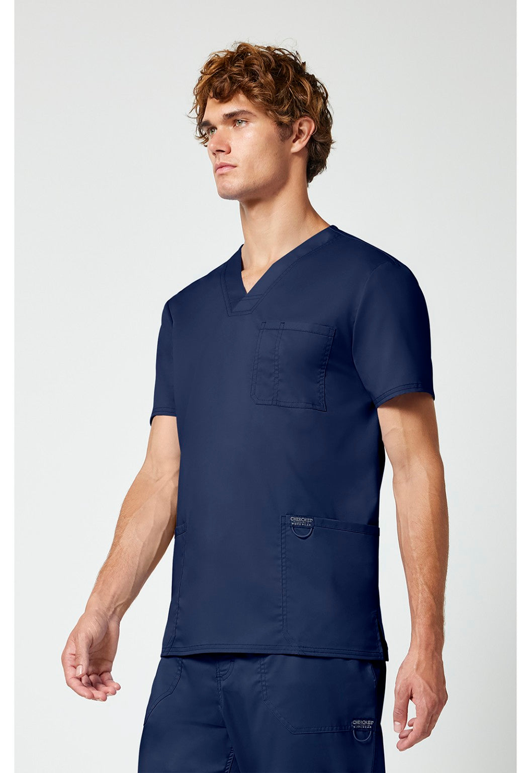 Cherokee WW670 Navy V-neck men's scrub top left side view