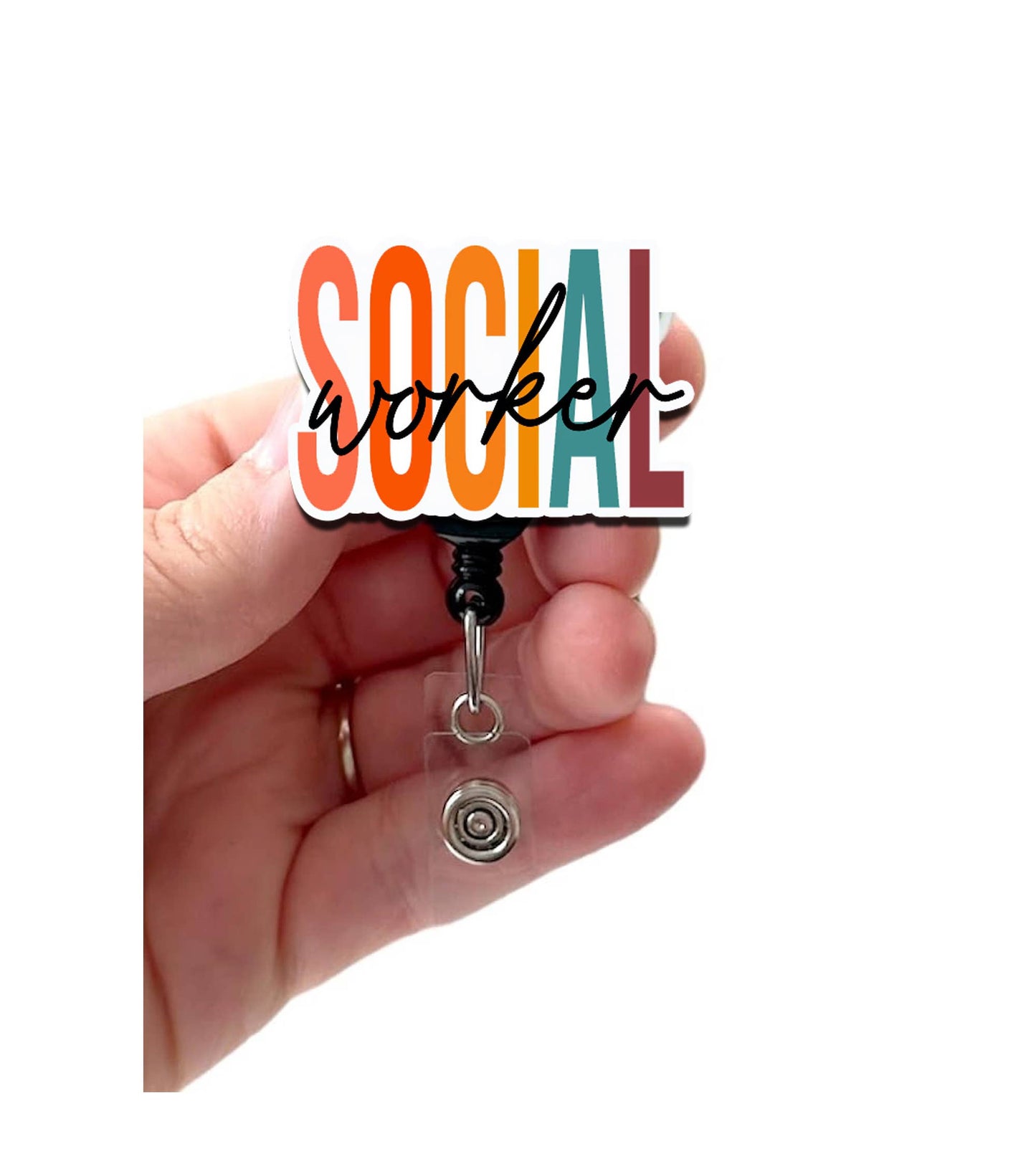 Social Worker Acrylic Retractable Badge Reel: Swivel Alligator Clip