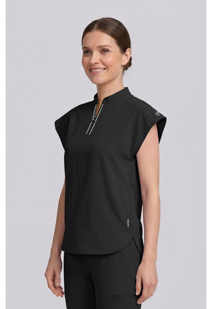 Healing Hands 360 Sandy Black scrub top angled front view