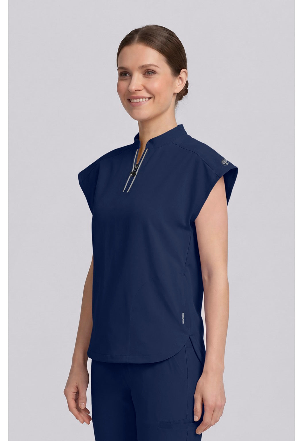 Healing Hands 360 Sandy scrub top Navy angled front view