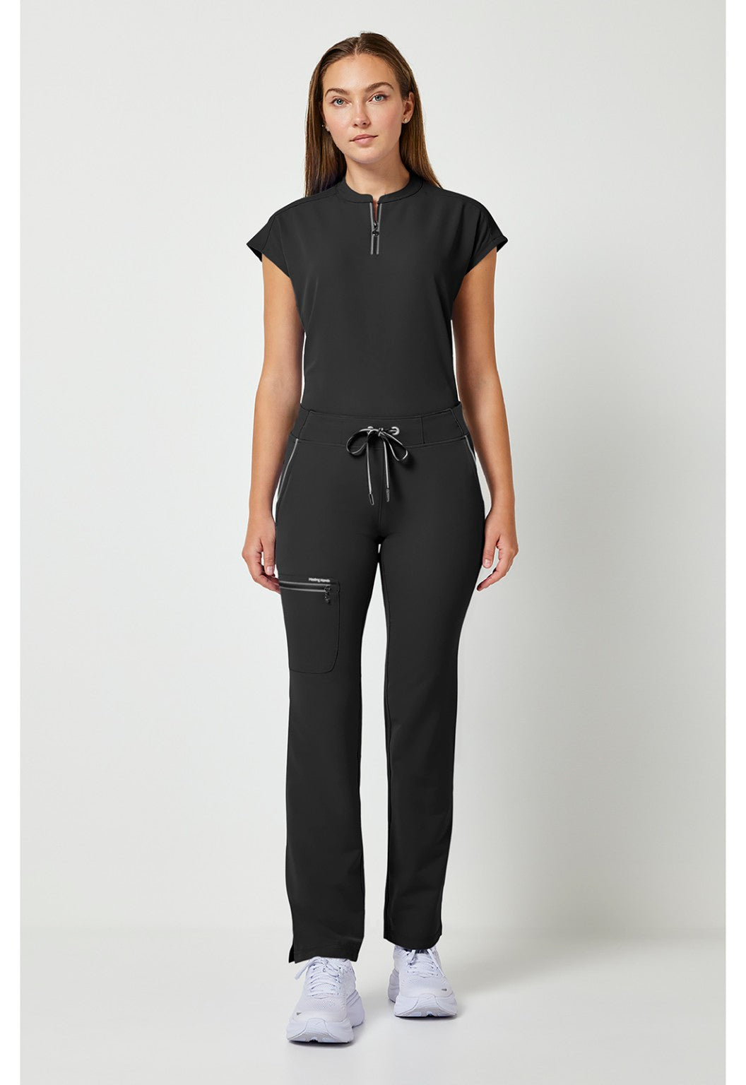 Healing Hands 360 Nisha Black scrub pants outfit view