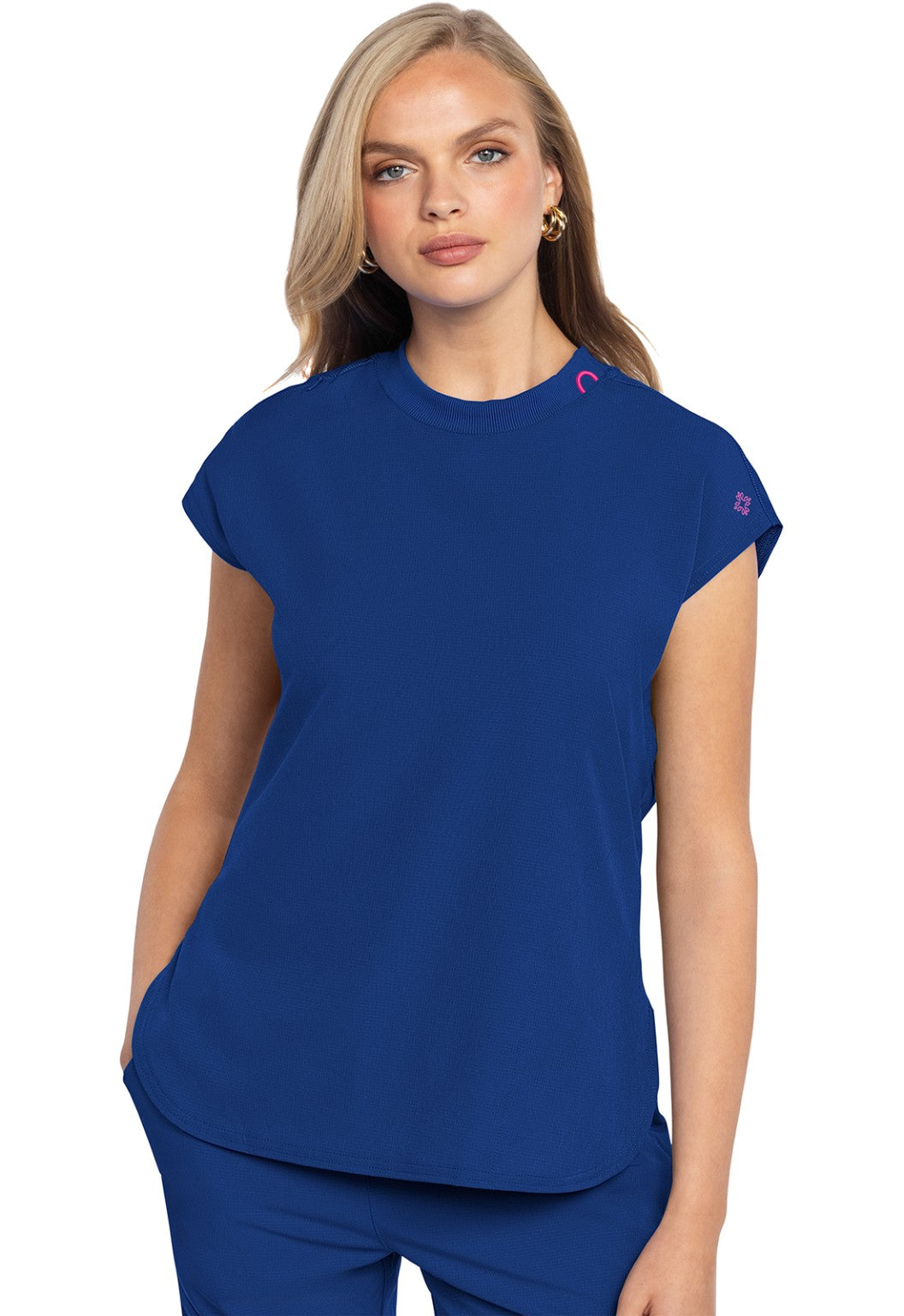 Med Couture Scrub Top Women Round Neck Tuckable with 2 Zipper Pockets with Rounded Hem