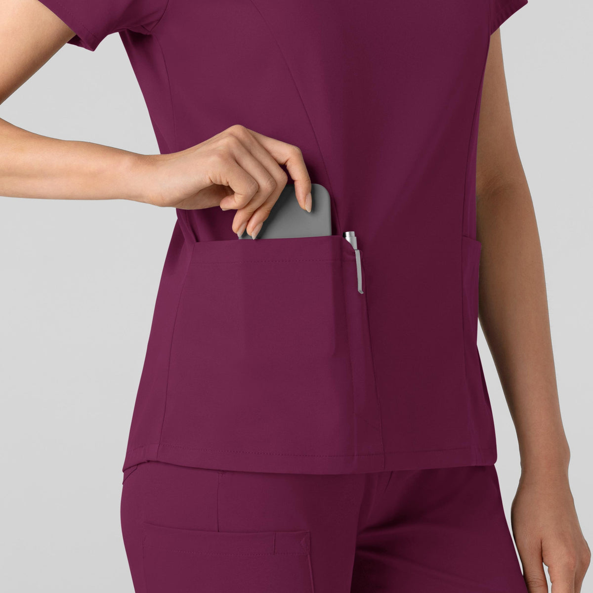 Wink Boundless Women's 2-Pocket V-Neck Scrub Top, Wine, S