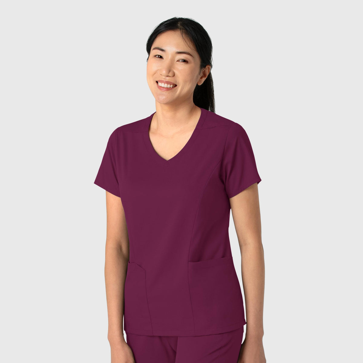 Wink Boundless Women's 2-Pocket V-Neck Scrub Top, Wine, S