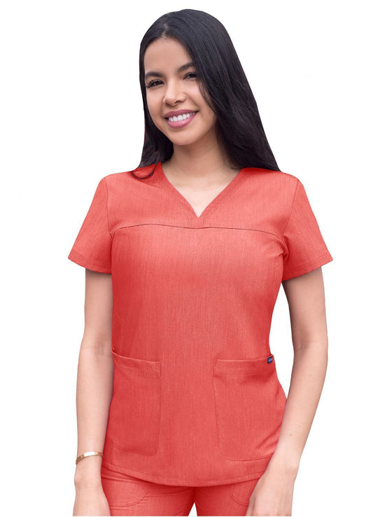 Blusa médica con escote en V y escote en forma de corazón para mujer, colección Pro Heather, estilo: P4210