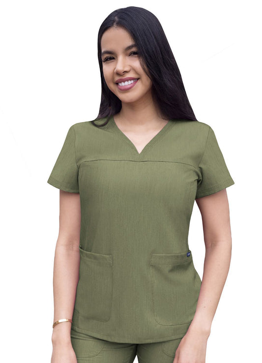 Blusa médica con escote en V y escote en forma de corazón para mujer, colección Pro Heather, estilo: P4210